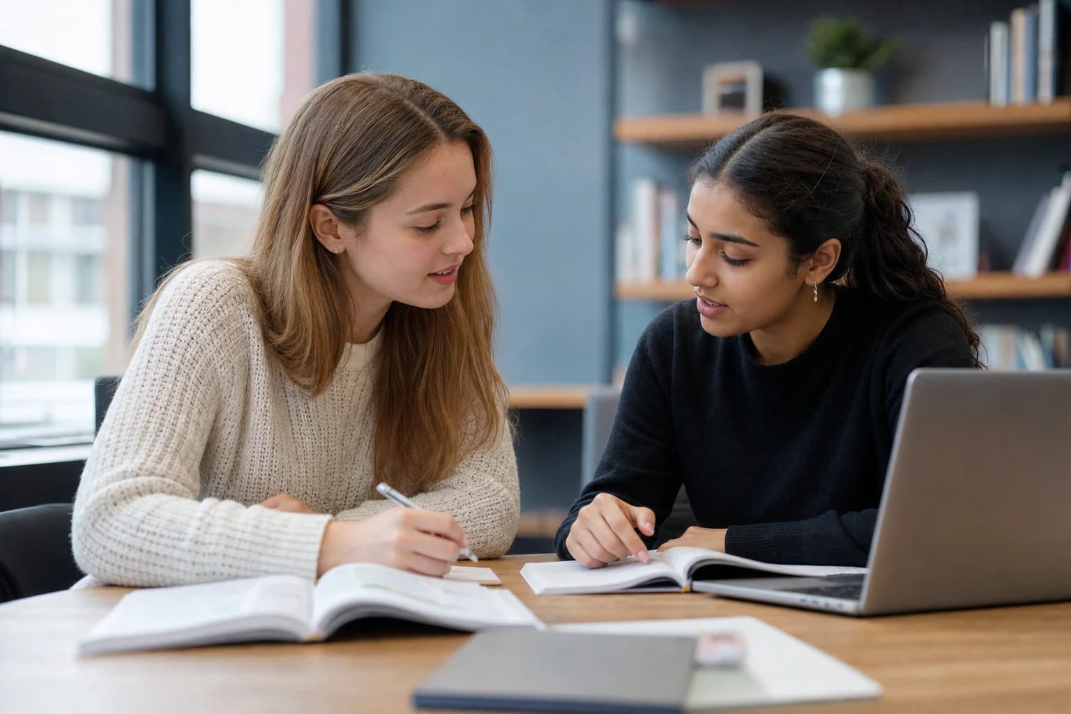 Young Edushaper graduate tutor working with a sixth-form student on International A-Level study